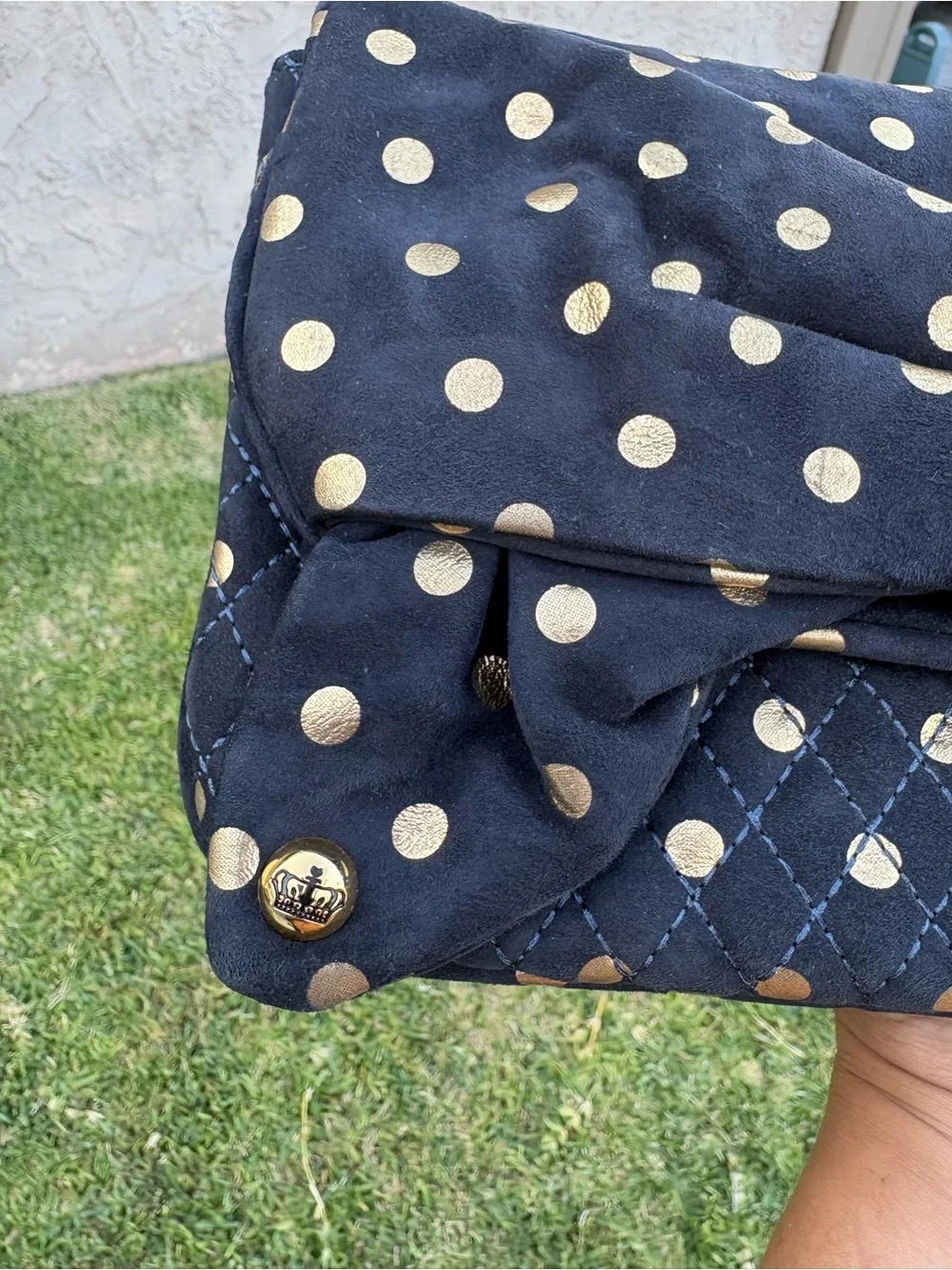 Vintage Y2K Juicy Couture Navy Blue Suede XL Clutch With Bow Detail EUC